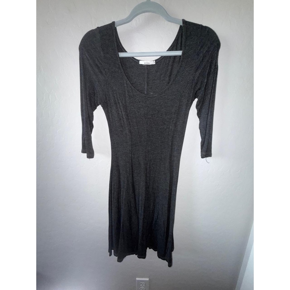 Acemi Dress Womens S Dark Grey Y6122 KneeLength 3/4Sleeve Scoopneck Minimalist